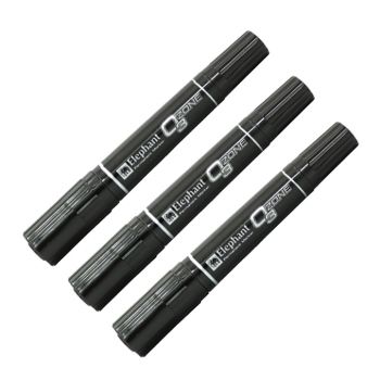 (1Free1) ปากกาเคมี 2 หัว ตราช้าง สีดำ (แพ็ค 3)