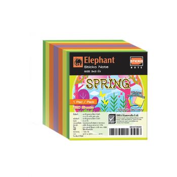 (Clearance) กระดาษโน๊ตแถบกาว ตราช้าง สีสปริง 3x3 นิ้ว (420 แผ่น) (SD230456)