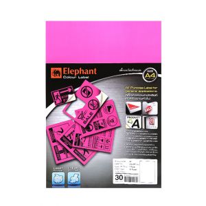แล็บสติ๊กเกอร์ ตราช้าง สีสะท้อนแสง สีชมพู A4