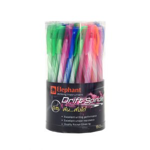 ปากกาลูกลื่น ตราช้าง Drift Spindle หมึกน้ำเงิน (คละสี) (กระบอก 50 แท่ง)